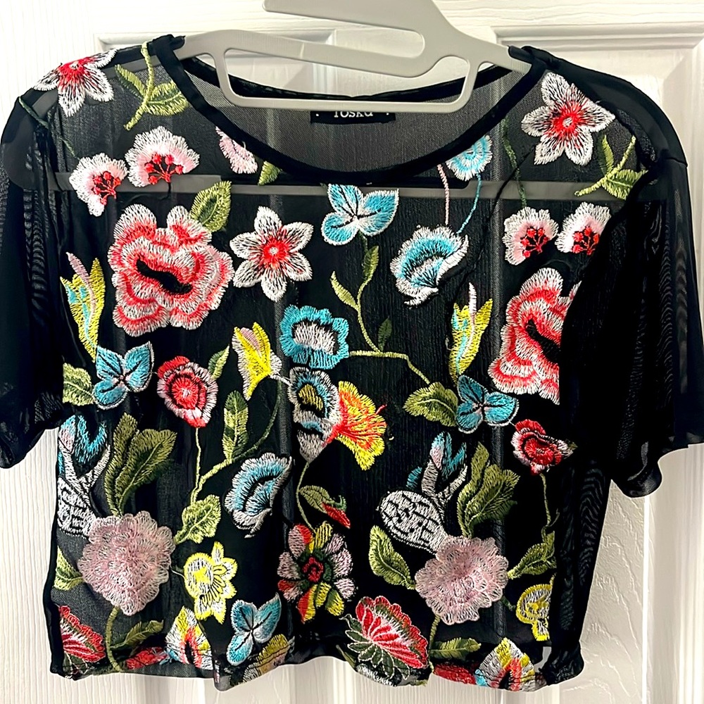 Sheer embroidered black top